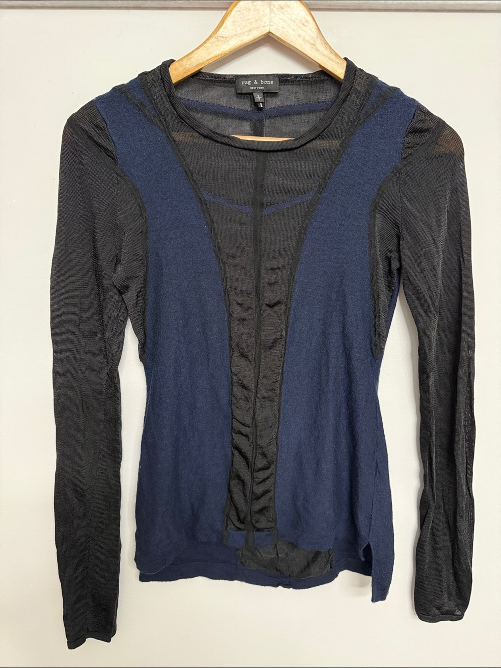 Rag & Bone navy and black mesh long-sleeve tee